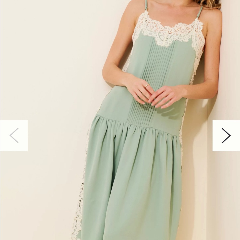 Anthropologie Green Lace Trim Midi Dress
